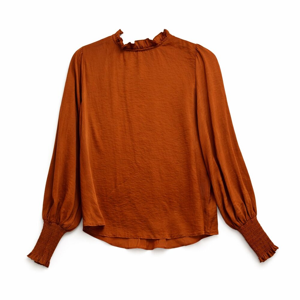 HYFVE Rust Ruffle Neck Blouse Womens S Cottagecore Fairycore Boho‎ Romantic Poet